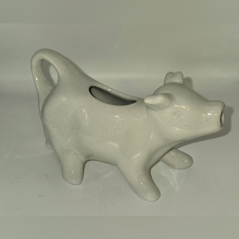 Vintage White Ceramic Glazed Country Style Cow Creamer Pitcher Farmhouse Decor